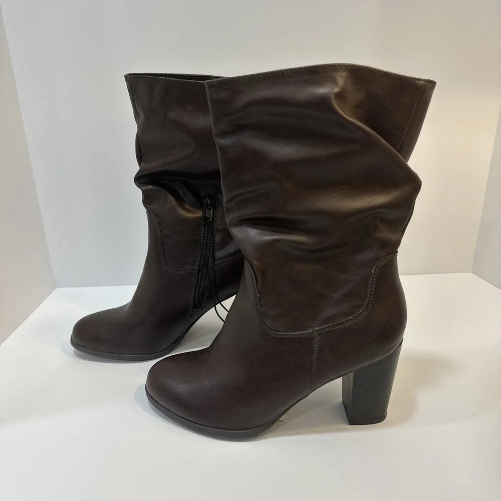 Style&Co Saraa Women 8.5 Slouch Mid Shaft Boot Chocolat Faux Leather 10013336300